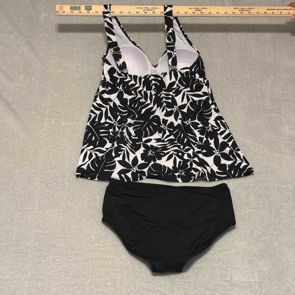 Kim Gravel x Swimsuits For All Tankini Set Women 8 Black White Floral Tropical - Picture 3 of 7